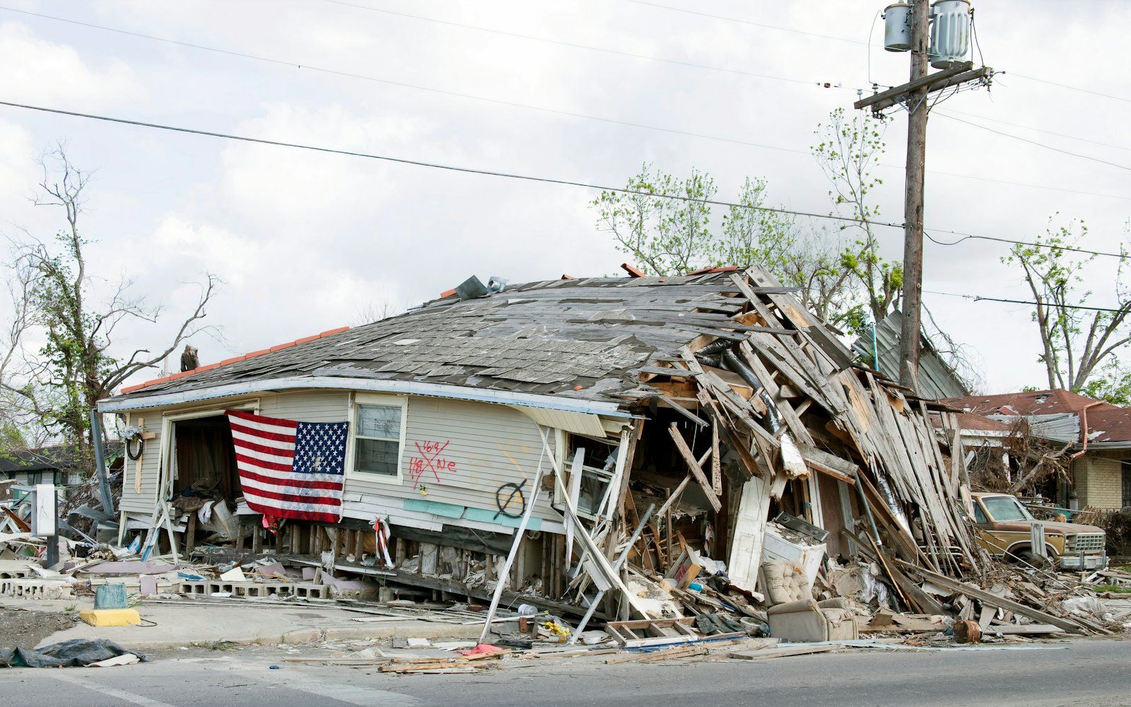 Storm and hurricane damage in the aftermath of a catastrophe