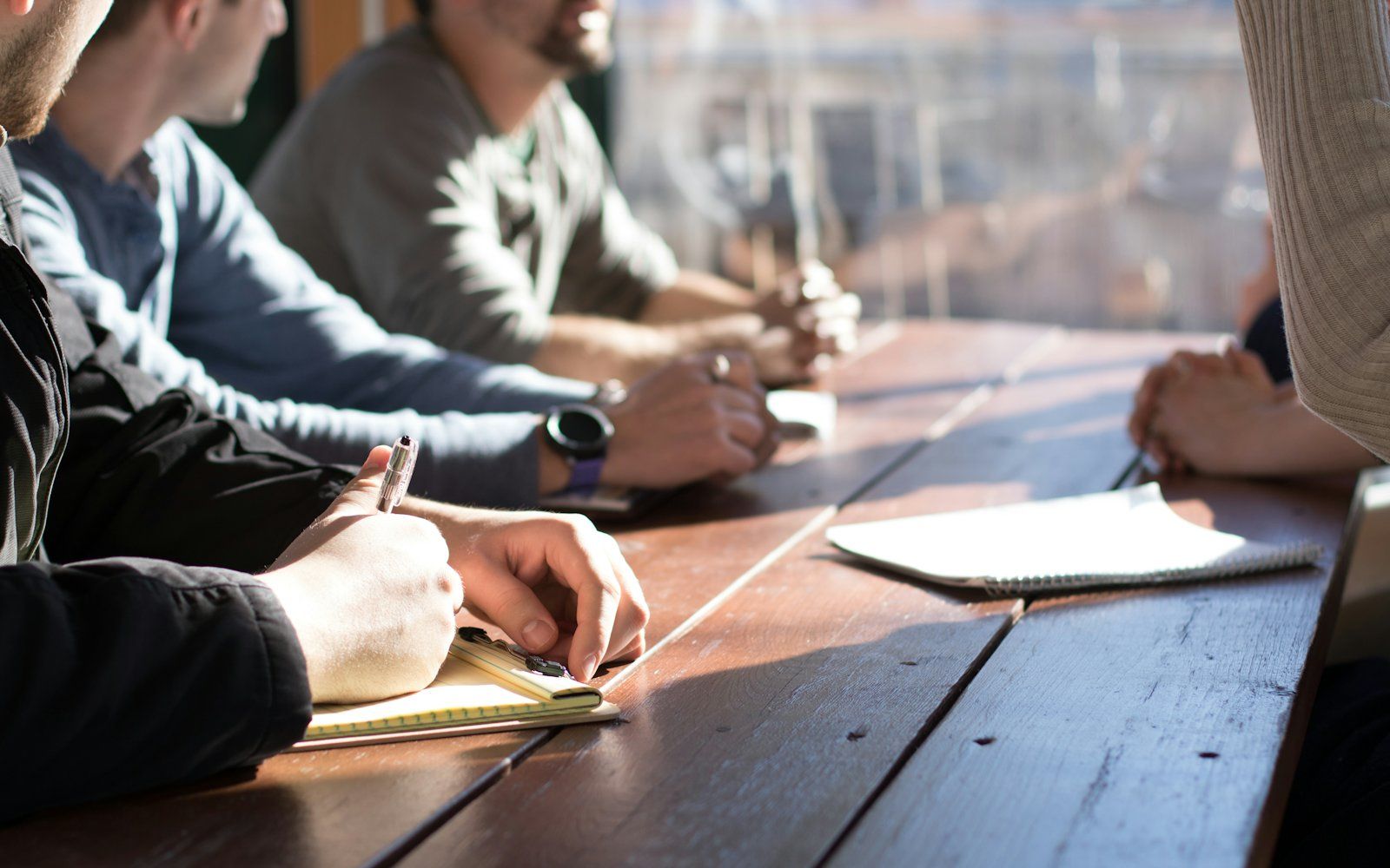 A business team meeting in an office