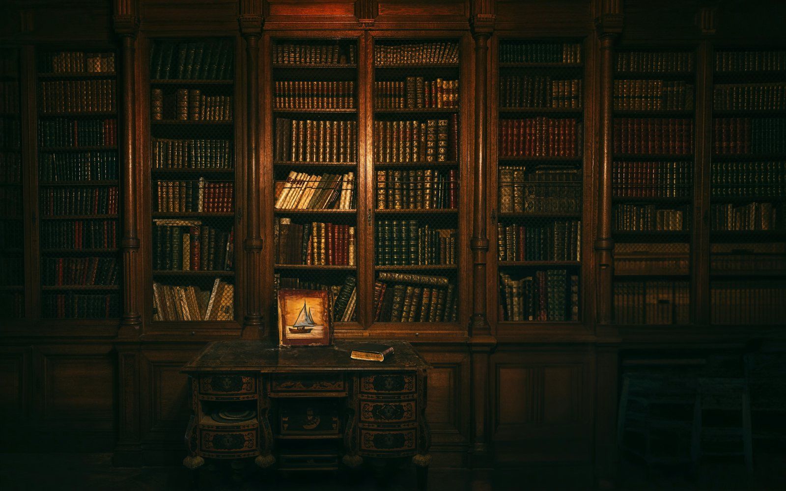 Books and reference materials on a reading desk
